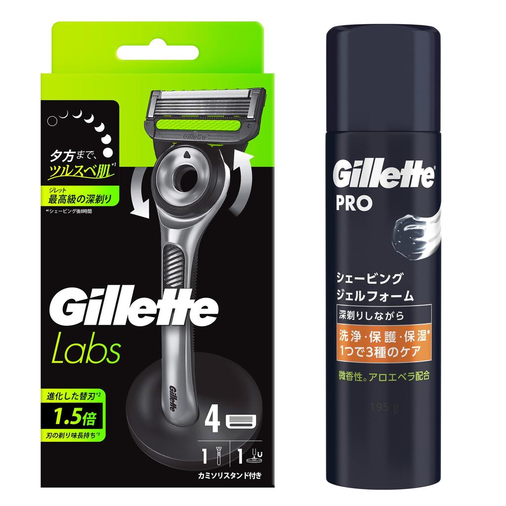 Gillette Replacement Razor Blades with Stand and Gel Foam Close Lab Shaving (4 Blades) - Men's Razor, Shave,