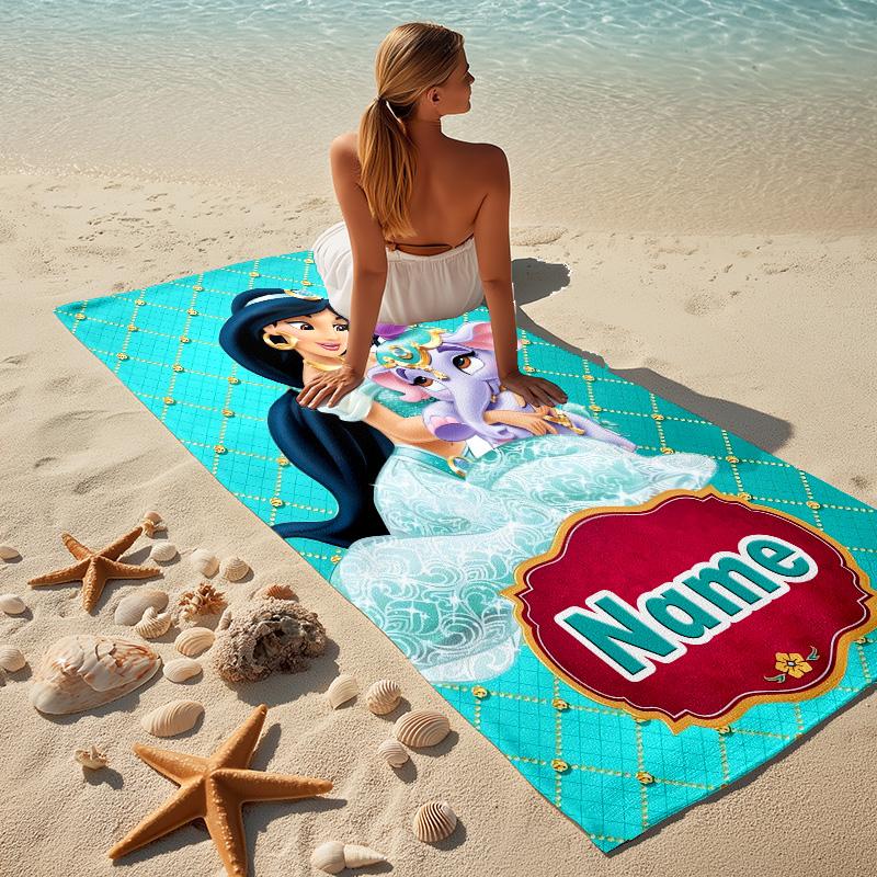 Custom Name Princess Fantasy Stylish Digital Printing Beach Towel Quick‑Drying Absorbent Blanket for Beach Pool Gym Travel