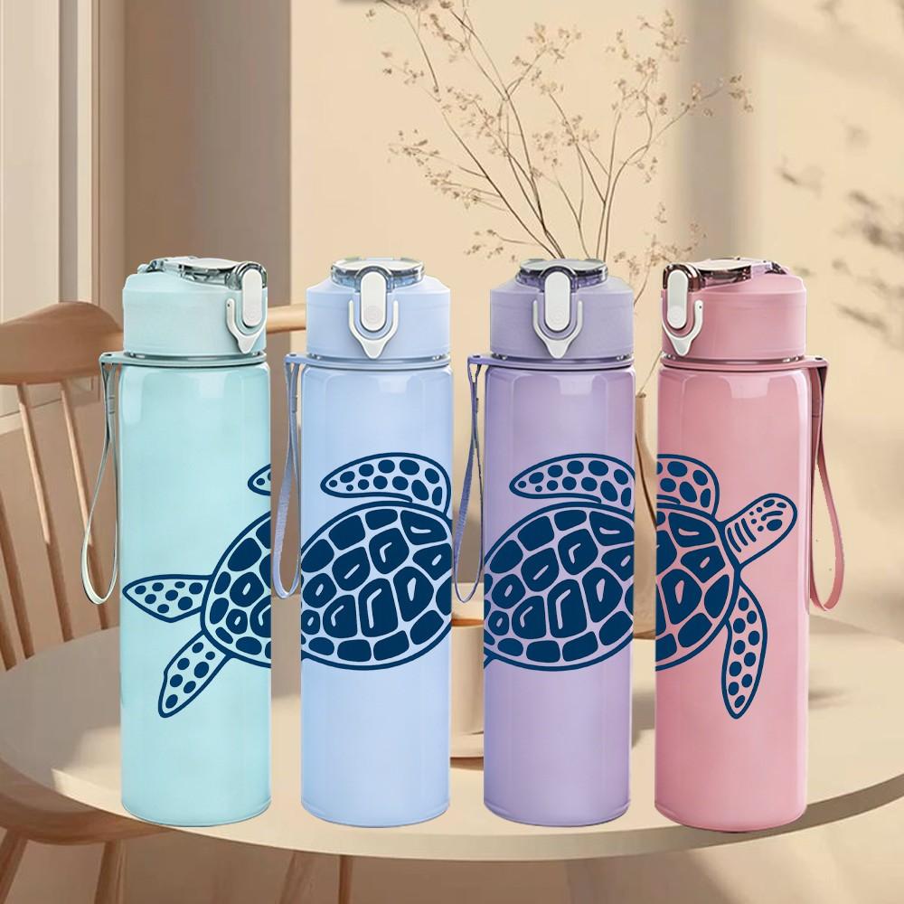 1PC Sea Turtle Ocean Animal Print 750ml Color Plastic Sports Water Bottle Leakproof Flip Straw Lid Suitable for Sports Office Home Use