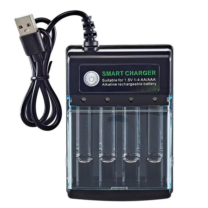 1.5V USB 4 slots Charger Independent Charging AA alkaline battery charger Smart Portable Rechargeable Battery Charger with cover USB Charger