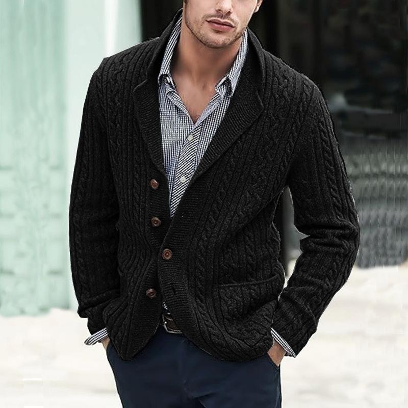 Men's Chunky Knit Cardigan with Cable Stitch Detail, Four-Button Front, Available In Multiple Colors