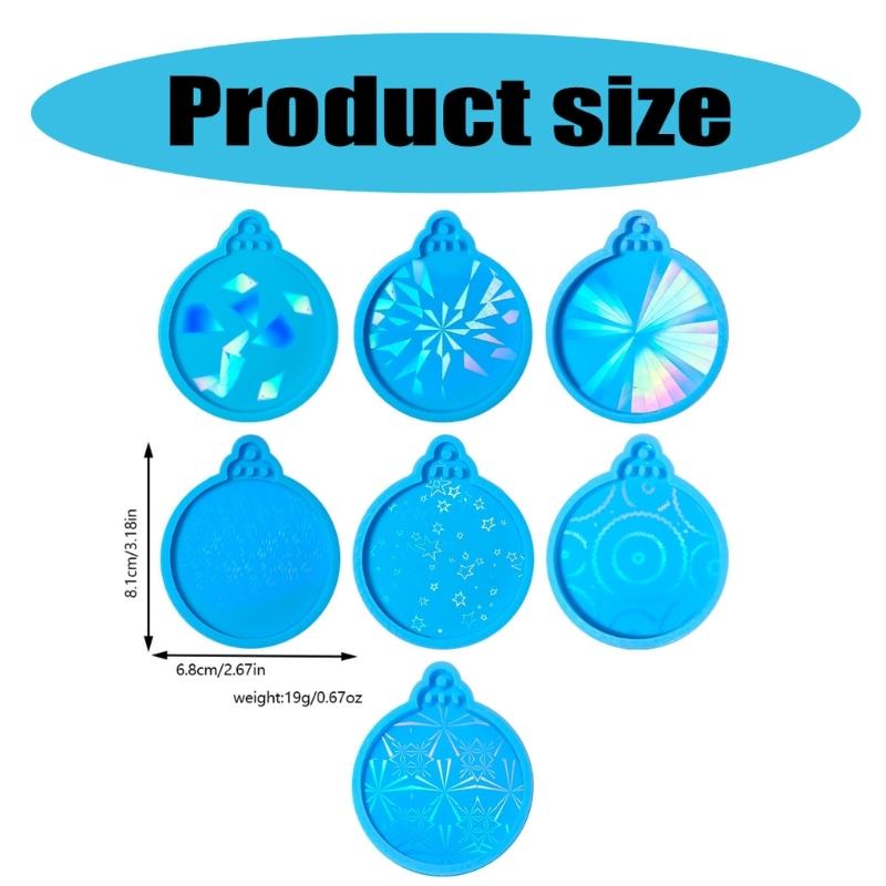 7Pcs Christmas Silicone Resin Molds Round Epoxy Molds for Making Tree Ornaments Crafting and Jewelry Keychain Creation