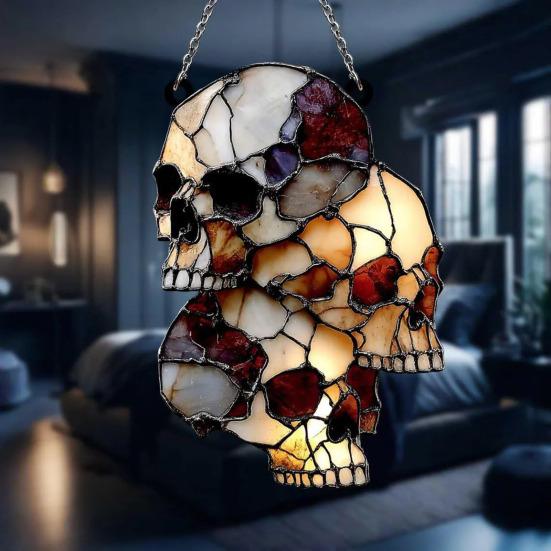 Gothic Style Skull Halloween Pendant 2D Flat Acrylic Capture Sunlight Sun Catcher Halloween Hanging Ornament