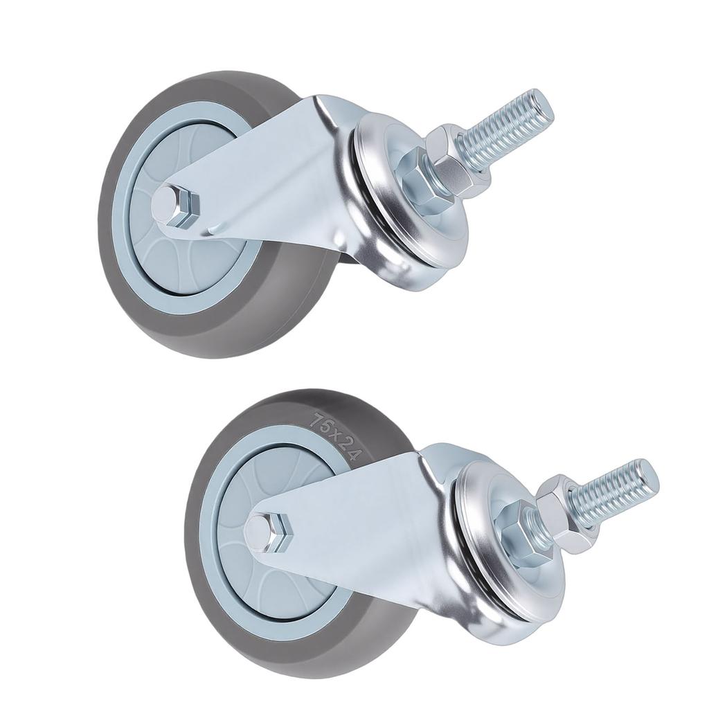 2PCS 3 Inch Swivel Casters Heavy Duty Silent Wheels 360 Degree Rotation for DIY Utility Cart Trolley M10x30mm 25kg Load