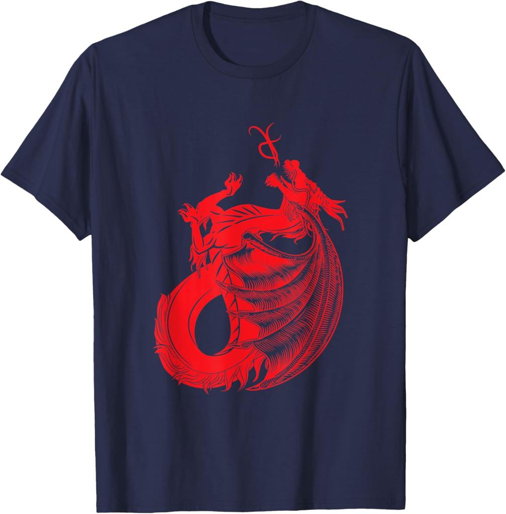 Red Mythical Dragon Graphic Print Cotton Crew Neck TShirt Casual Short Sleeve Tee for Men