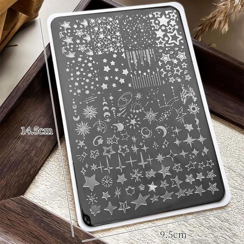 1 sztuka Kreskówkowe Płytki do Stemplowania Paznokci z Motywem Księżyca i Gwiazd Prostokątny Szablon Stempelki do Zdobienia Paznokci Płytka z Obrazkiem do Stemplowania Manicure Narzędzia do Drukowania na Paznokciach