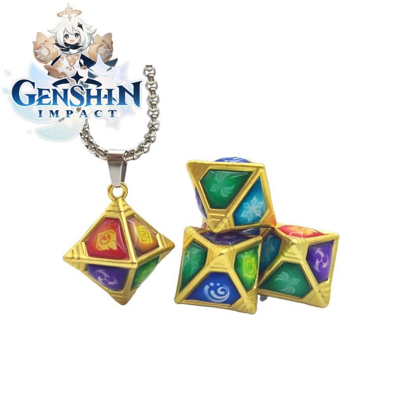 Genshin Metal Rhombus Element Dice Necklace Exquisite Handcrafted Decoration Pendant