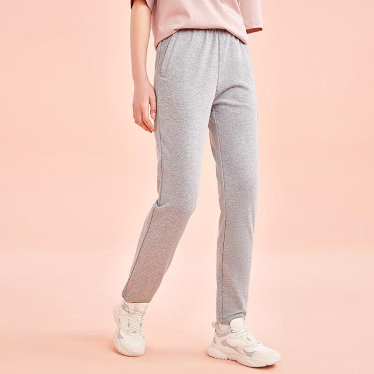 Anta Training Series Solid Color Logo Mid Waist Straight Leg Cuffed Sports Pants Women pants Gray Heather-Gray 962357301-2