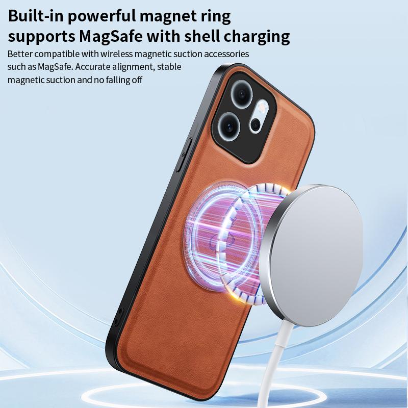 Wireless Charging Magnetic Case for OPPO Reno 14F Reno14 F 5G Protective Cover PU Leather Hard Back Shell Coque Funda
