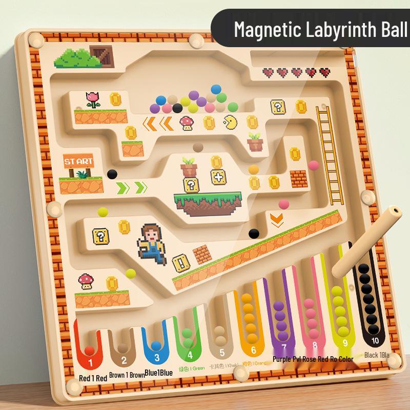 Kids Magnetic Maze: Educational Board for Number and Color Recognition, Ball Control, and Focus Training.