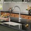 Brushed Nickel Kitchen Faucet with Pull Down Sprayer, Stainless Steel High Arc Gooseneck Modern Sink Faucet with  Ceramic Cartridge, Single Handle