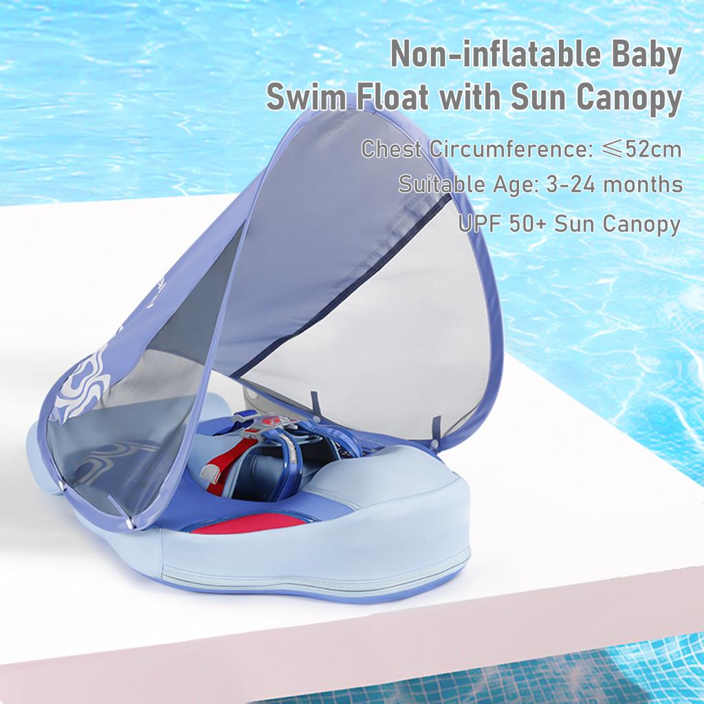 Mambobaby Galleggiante Non Gonfiabile per Bambini Morbido Impermeabile per Nuoto Bambini Allenatore per il Nuoto Amico della Pelle con Coda + Tettuccio Parasole per 3-24 Mesi B