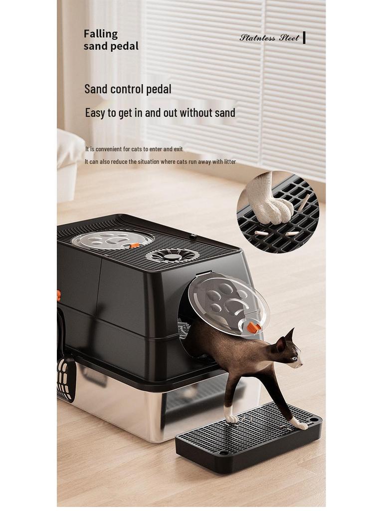 Stainless Steel Top-Entry High-Sided Cat Litter Box with Flip-Top and Anti-Splash Design