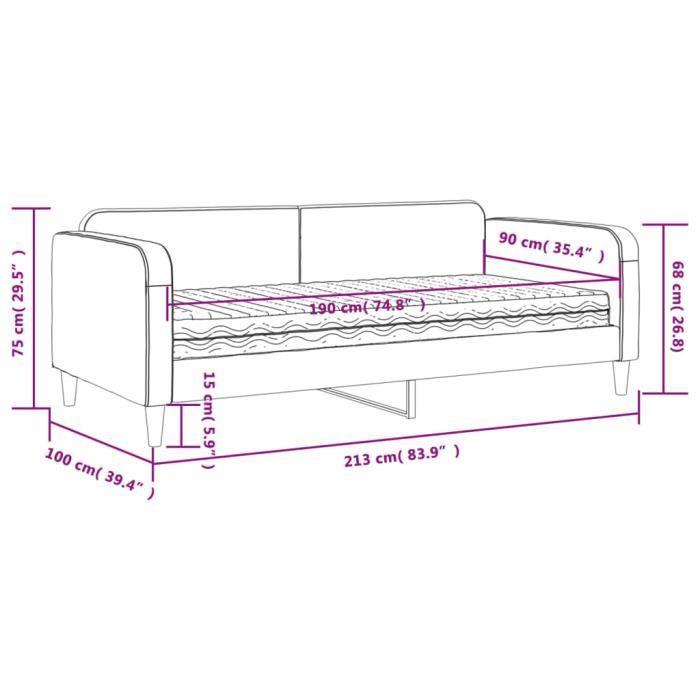 VidaXL Daybed with Mattress Black 90x190 Cm Fabric 3196810