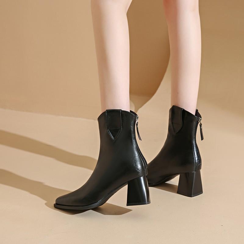 

Женские осенние и зимние новые модные остроносые короткие ботильоны на высоком каблуке, на толстом каблуке, большого размера, тонкие, для тепла 35 чёрный