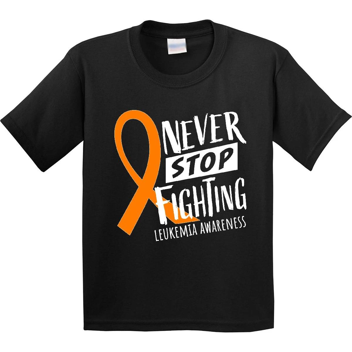 Inktastic Never Stop Fighting Leukemia Awareness Orange Ribbon Youth T-Shirt Tee 140
