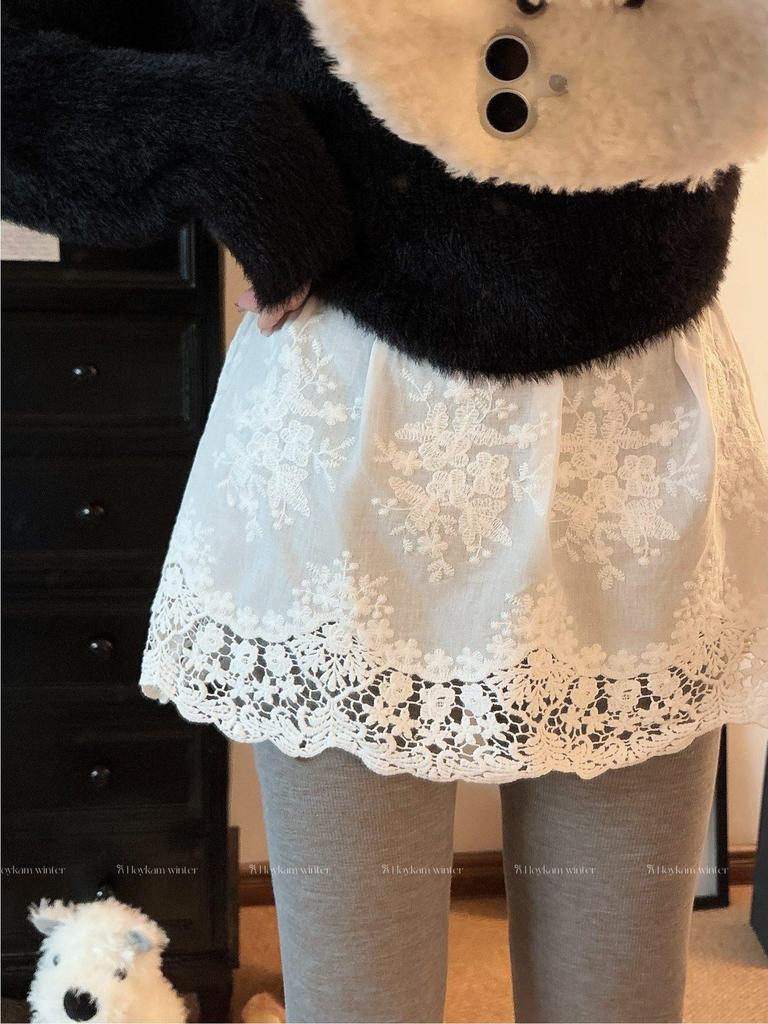 Korean High Waist Lace Mini Skirt - Women's Spring White Layered Design