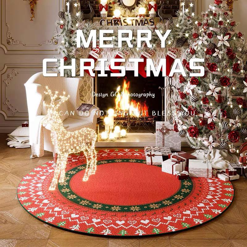 1pc Christmas Round Rugs: Santa, Snowman, Tree Designs - Festive Home Decor ,Christmas round carpet decoration..