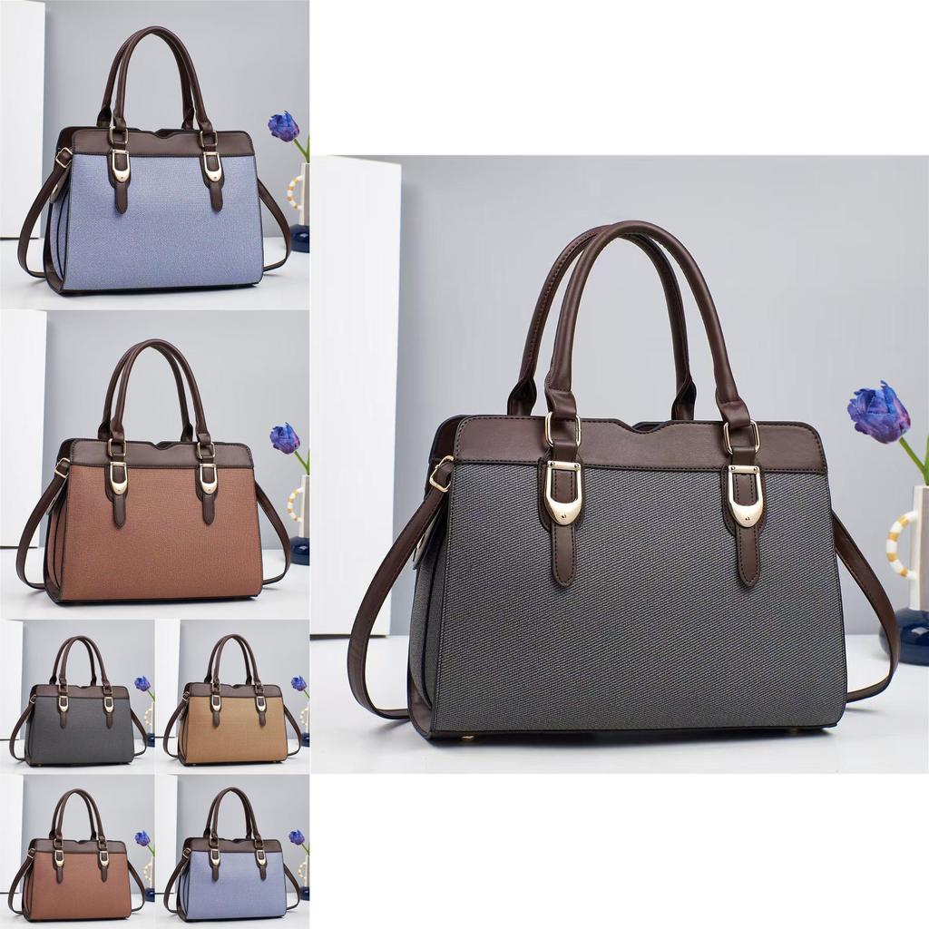 Stylish Versatile Canvas Patchwork Tote Bag In Gray Khaki Yellow Blue Brown And Apricot Colors