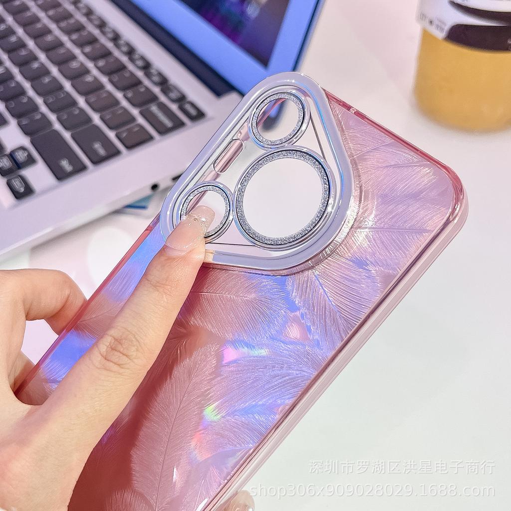 The new IMD feather is suitable for Huawei P70pro mobile phone case feather yarn Mate60P glitter lens film all-inclusive anti-drop.