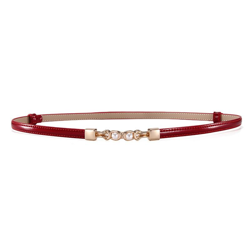 Pearl Embellished Genuine Leather Skinny Belt For Women With Silver Alloy Buckle For Dresses And Blouses