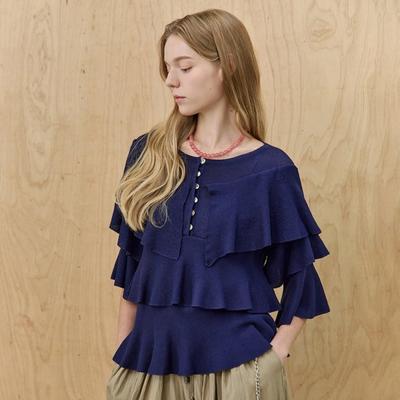 Tiered Ruffle Cape Knit Roundneck Ze08qk501na