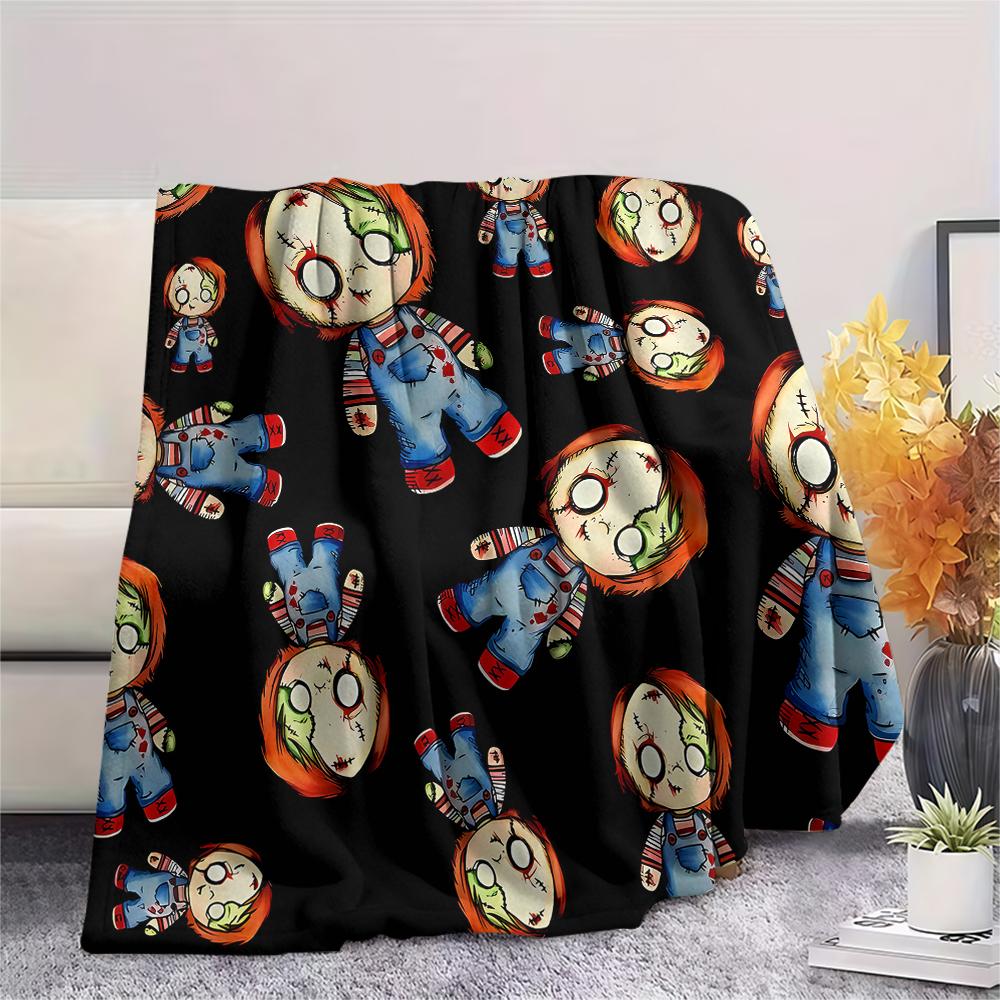 1PC Chucky Print Flannel Blanket, High quality All Seasons, Home Decor, Warmth and Comfort, Perfect for Christmas Gifts