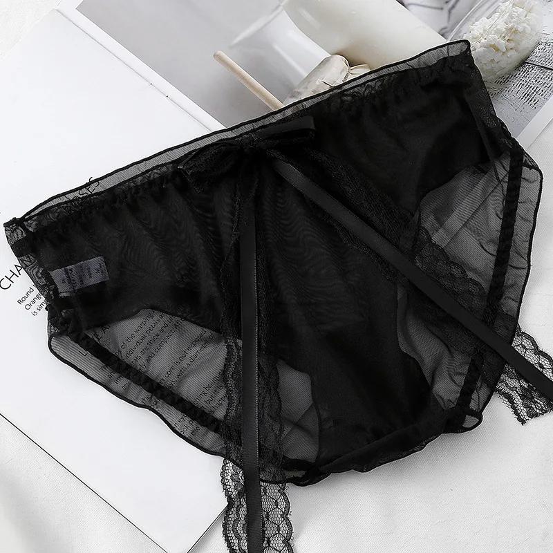 Mesh Transparent Sexy Lace Bow Thin Breathable Women's Underwear High Elasticity Japanese Style Lovely Sweety Panties