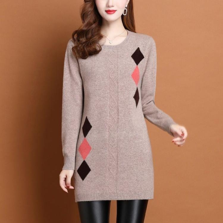 Mid-length Sweaters for Women's Autumn and Winter Fashion Thickened Round-neck Knitted Sweaters Loose and Casual Pullovers