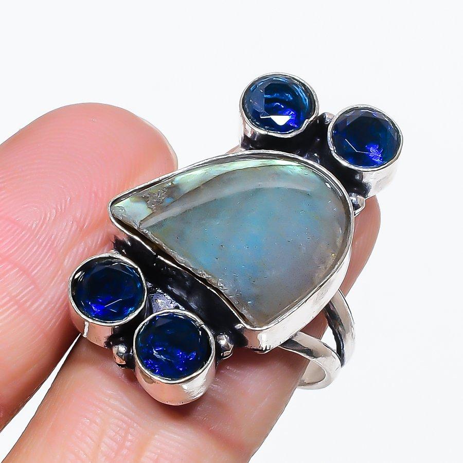 

Natural Labradorite, Topaz Gemstone 925 Sterling Silver Jewelry Ring Size 9 n0y80