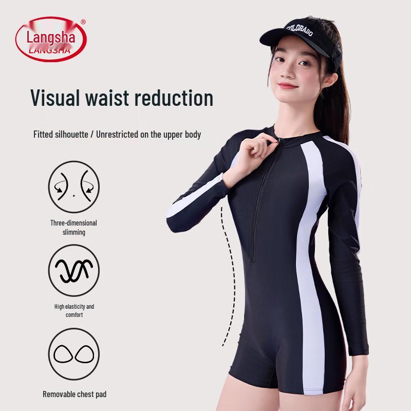 LangSha Women s Conservative Sports One-Piece Flat-Leg Swimsuit L