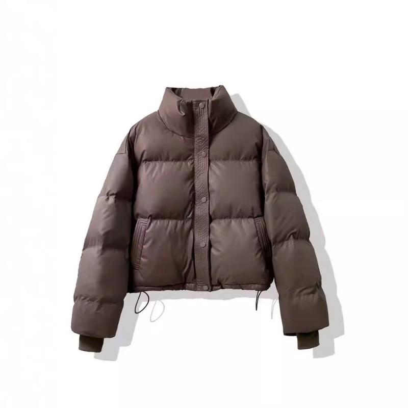 Womens Short Puffer Jacket Oversized Thick Cotton Coat Faux Leather Outerwear Winter Warm Parka