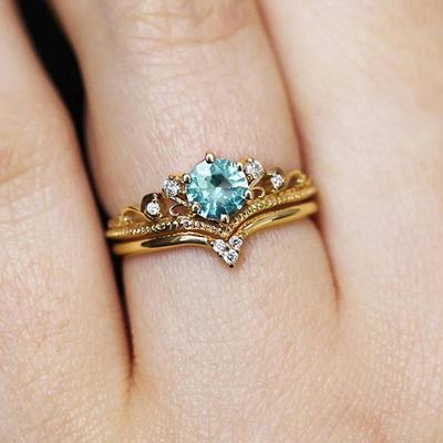 Huitan 2Pcs/Set Women Rings Simple Elegant Design Accessories Inlaid Bright CZ  Chic Jewelry for Wedding Engagement Party