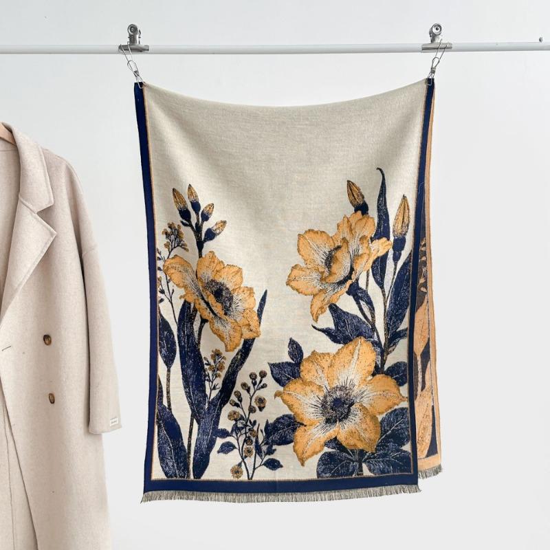 Autumn and winter new double-sided color oil painting series imitation cashmere thickened warm scarf women's air conditioner shawl