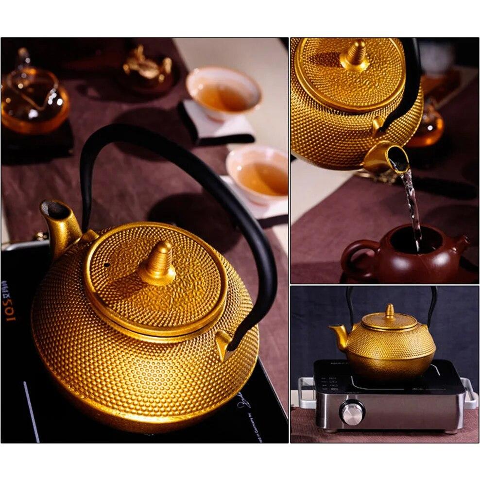 1.2L Cast Iron Kettle Golden Raindrop Iron Teapot Large Capacity Boiling Kettle Handle Pot Japanese-Style Health Teapot