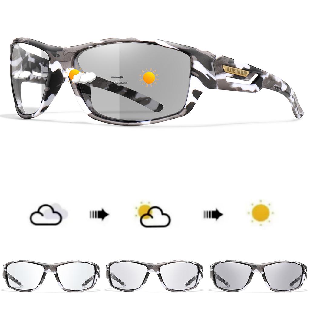 LOISRUBY Photochromic Cycling Sunglasses Men Women Outdoor Riding Travel Driving Camping Goggles Camouflage Eyeweare