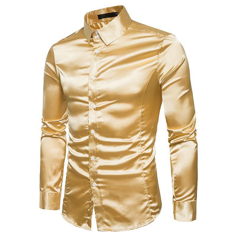 2026 Autumn Men's European Long Sleeve Shiny Casual Shirt