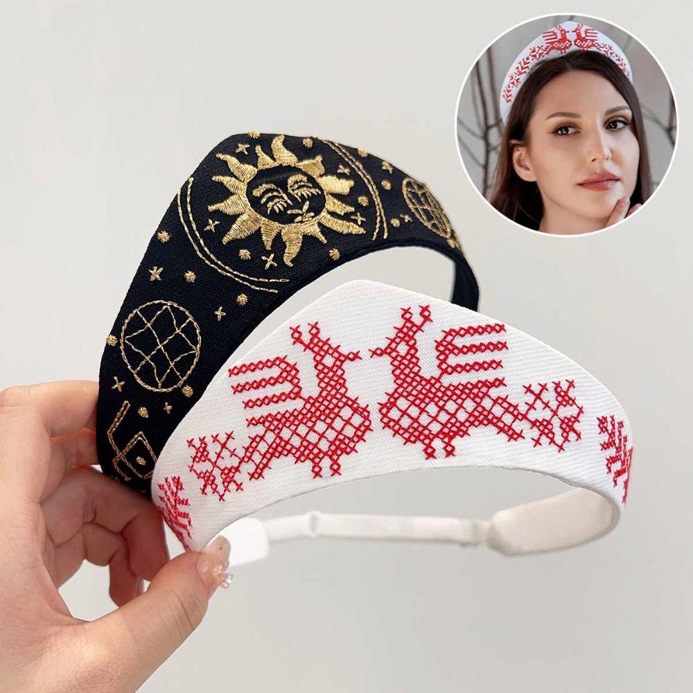 Floral Embroidery Crown Headband Elastic Hair Band New Hairpin Headband  Hair Accessories