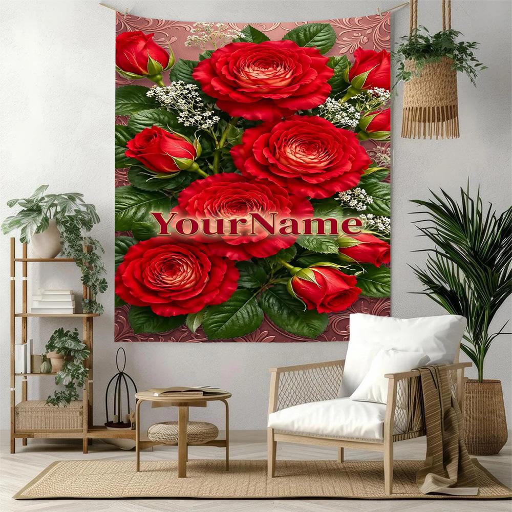 Rose Custom Your Name Wall Decor Tapestry Art For Pet Memorial Birthdaywedding Party Backdrop Family Gift