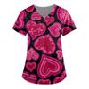 Women Valentines Day Ladies Nurse Uniform Love Print Gradient Short Sleeve Pocket Work Shirt Tunics Carer Medical Nursing Blouse