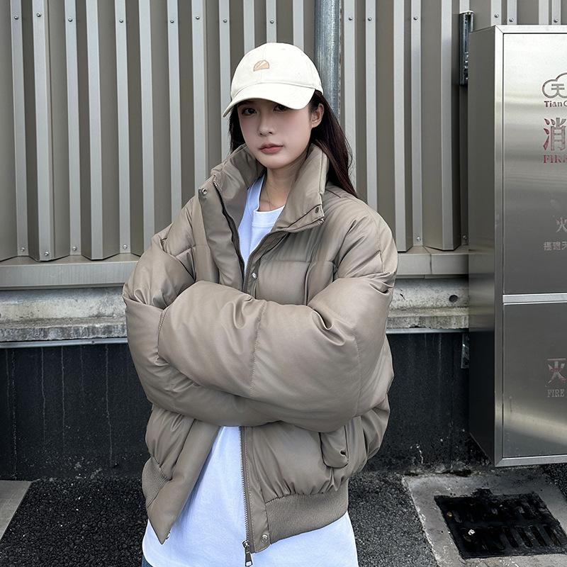 American Stand-up Collar Design Short Cotton Clothes Women's Winter Thickened Couple Bread Clothes Jacket