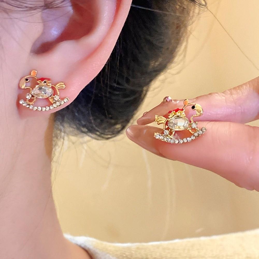 Fashion Jewelry Chinese Style Pony Earrings Hollow Rocking Pony Red Drop Earrings New Year Gift