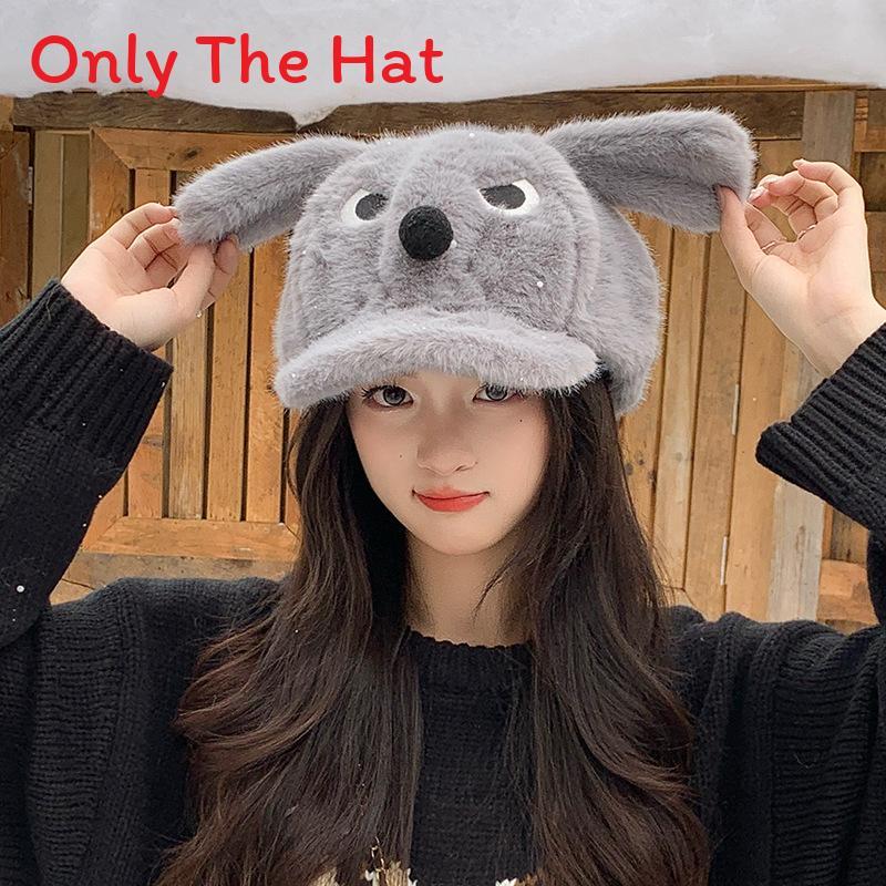 Angry Dog Winter Plush Baseball Cap With Warmth For Girls