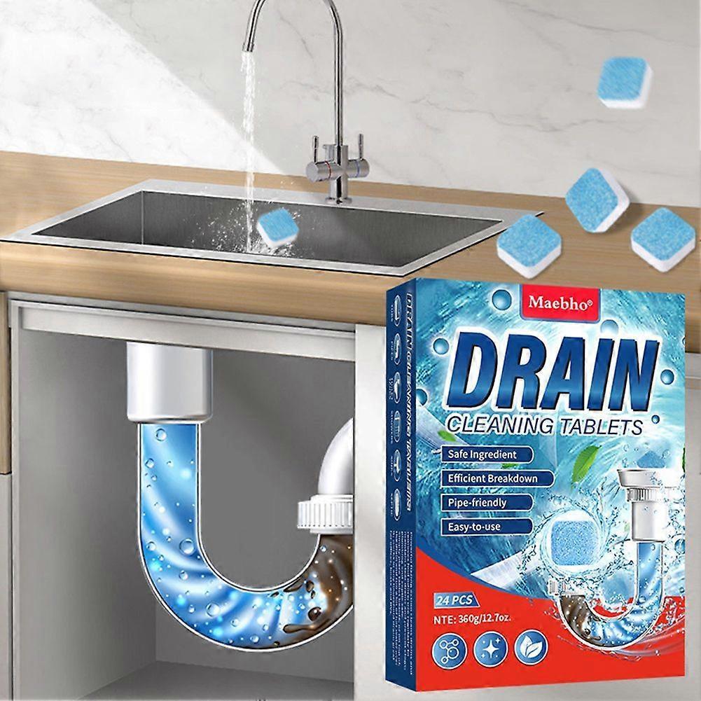 24Pcs Drain Cleaning Tablets, Fast-Acting Powerful Drain Cleaner for Kitchen Sink & Toilet, All-Purpose Pipe Clog Remover & Deodorizer