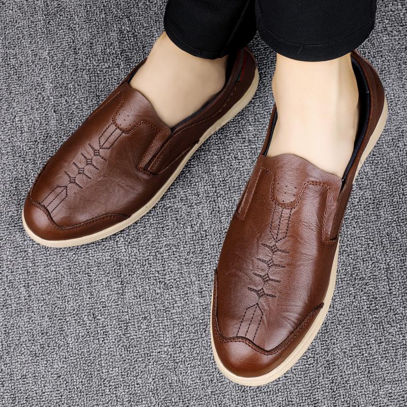 Men's Handmade Slip-on Leather Shoes: Comfortable, Non-slip, Breathable, Soft Sole, Casual Large Size.