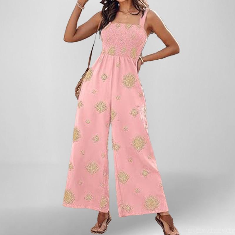 2025 Summer Women's Printed Casual Loose Short Sleeve Jumpsuit
