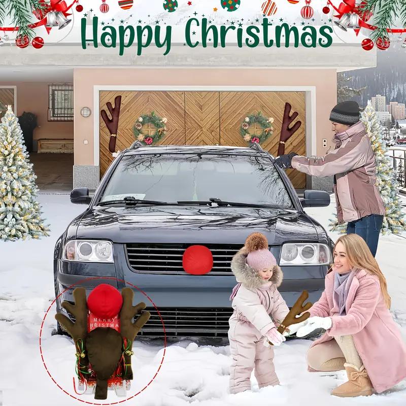 Christmas Car Decoration Deer Horn Antlers Car Kit with Red Nose and Tail for Holiday Gift Set Car Accessories Hanging Pendant