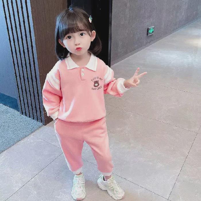 

Стильний костюм-двійка для маленьких дівчаток 2025 з поло з довгим рукавом: Повсякденна весняно-осіння мода 130