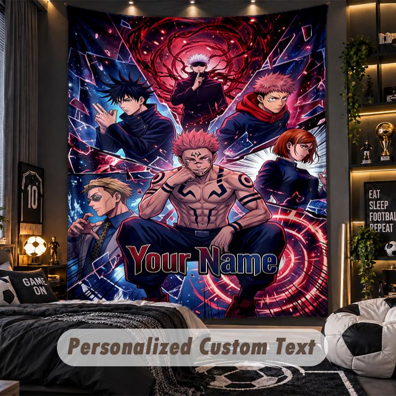 Personalized Wall Tapestry,Jujutsu Kaisen Custom Printed Name, Fabric Wall Art For Indoor Room Backdrop