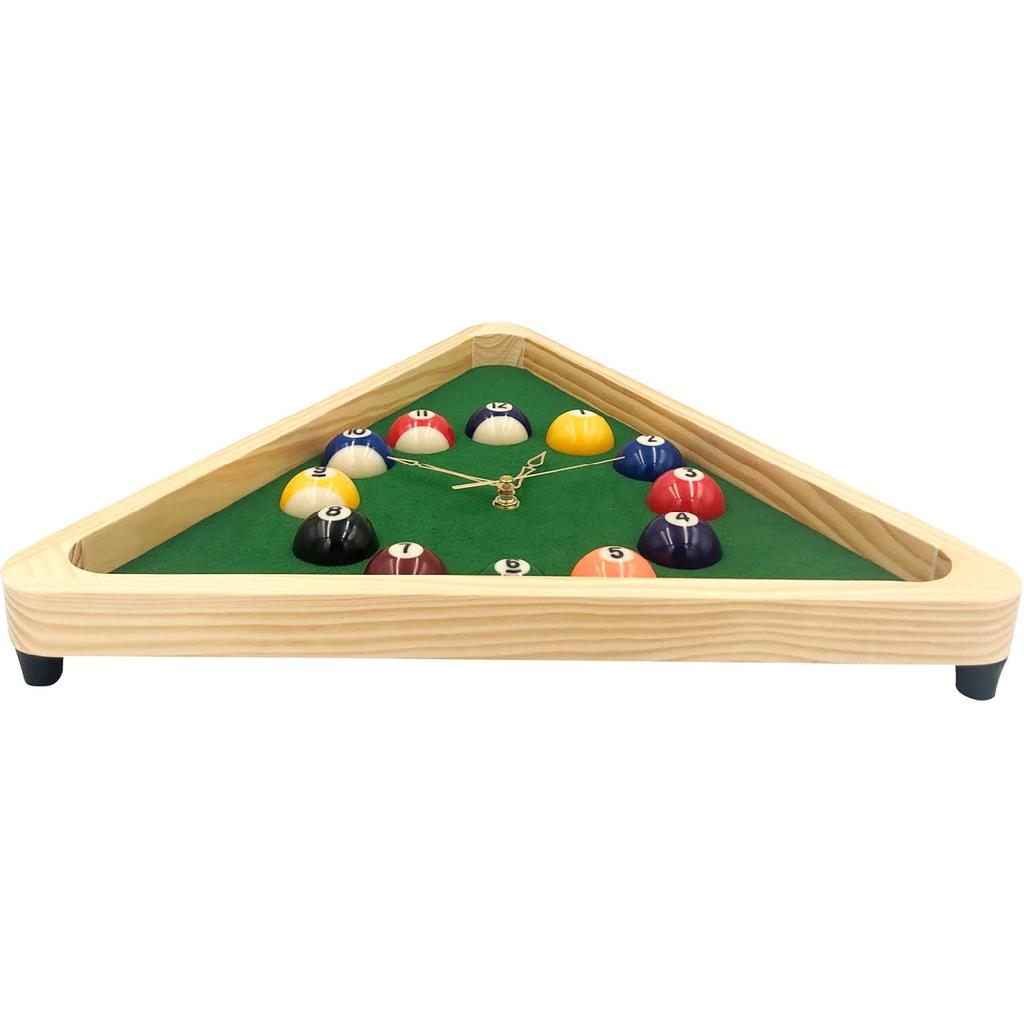 Yuanhe Billiards Pool Ball Clock - 14Inch Triangle Pool Table Cool Wall Clock with Solid Wood Frame,Great for Billiards Room,Pool Room,Game Room,Bar